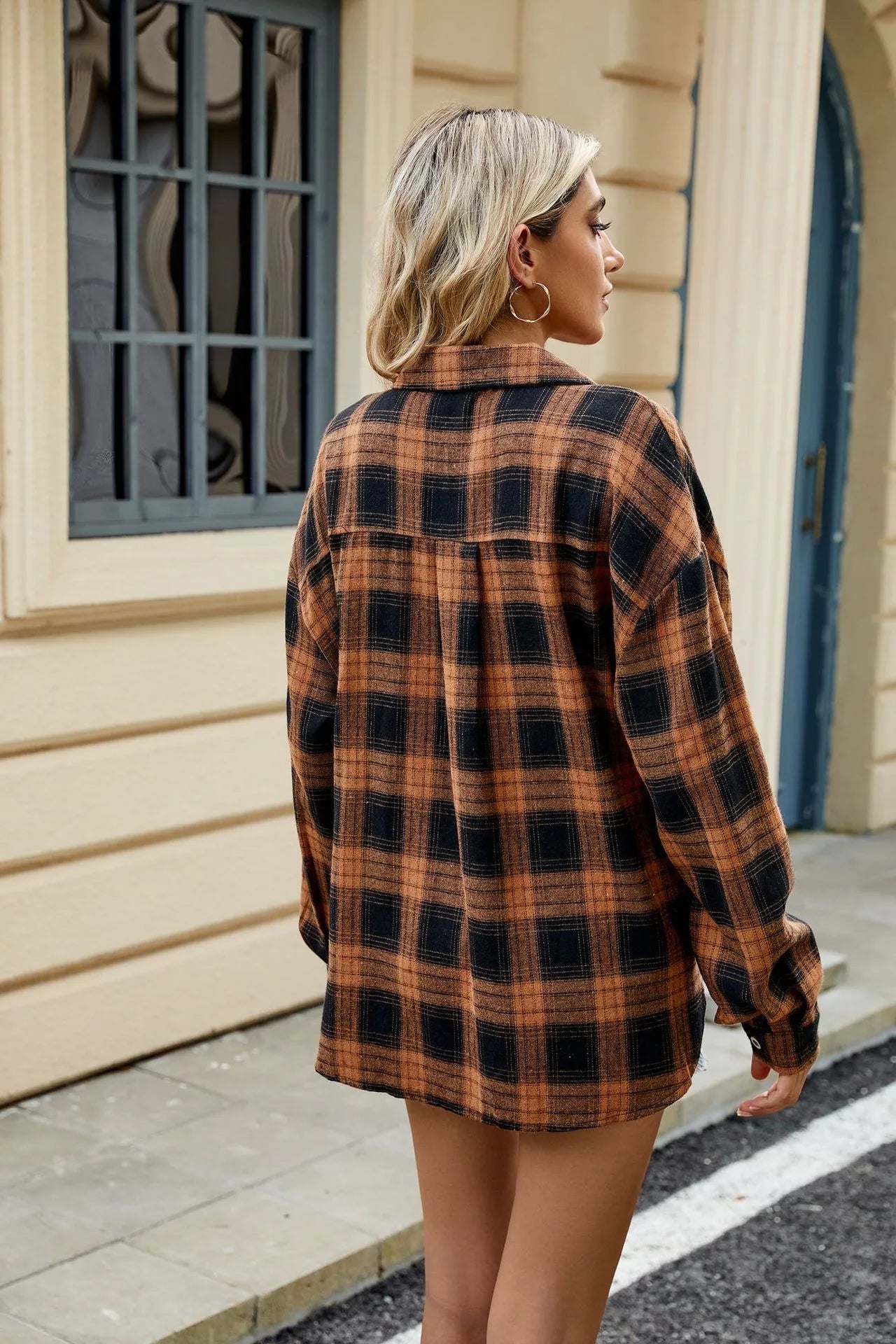 Wool Striped Long Sleeve Style Shirt Coat Women