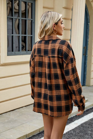Wool Striped Long Sleeve Style Shirt Coat Women