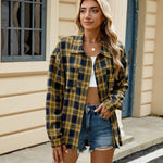 Wool Striped Long Sleeve Style Shirt Coat Women