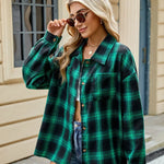 Wool Striped Long Sleeve Style Shirt Coat Women