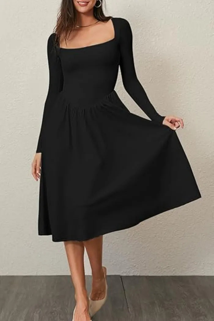 Women's Solid Color Long Sleeve Bottoming Dress
